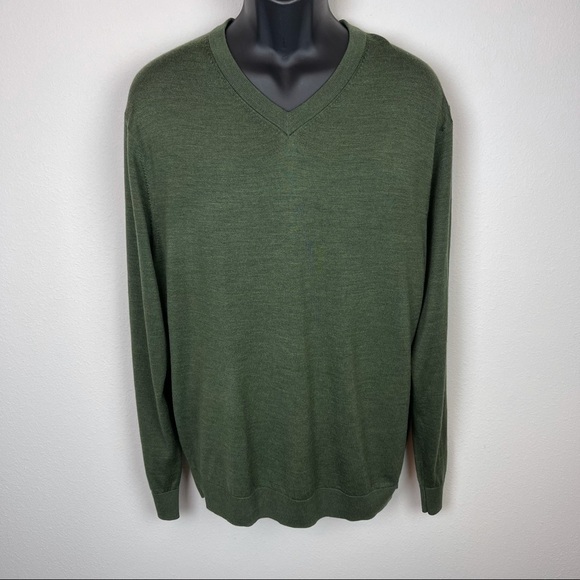 NWT Daniel Cremieux Men Signature V-Neck 100% Merino wool sweater Moss green XL - Picture 2 of 9